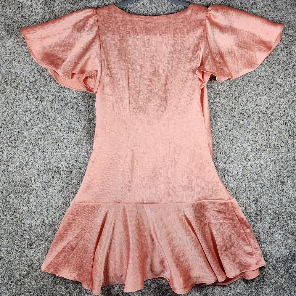 Free People Mini Dress Womens XS Pink Satin Flutter Sleeve Gold Button Excellent - Picture 5 of 12